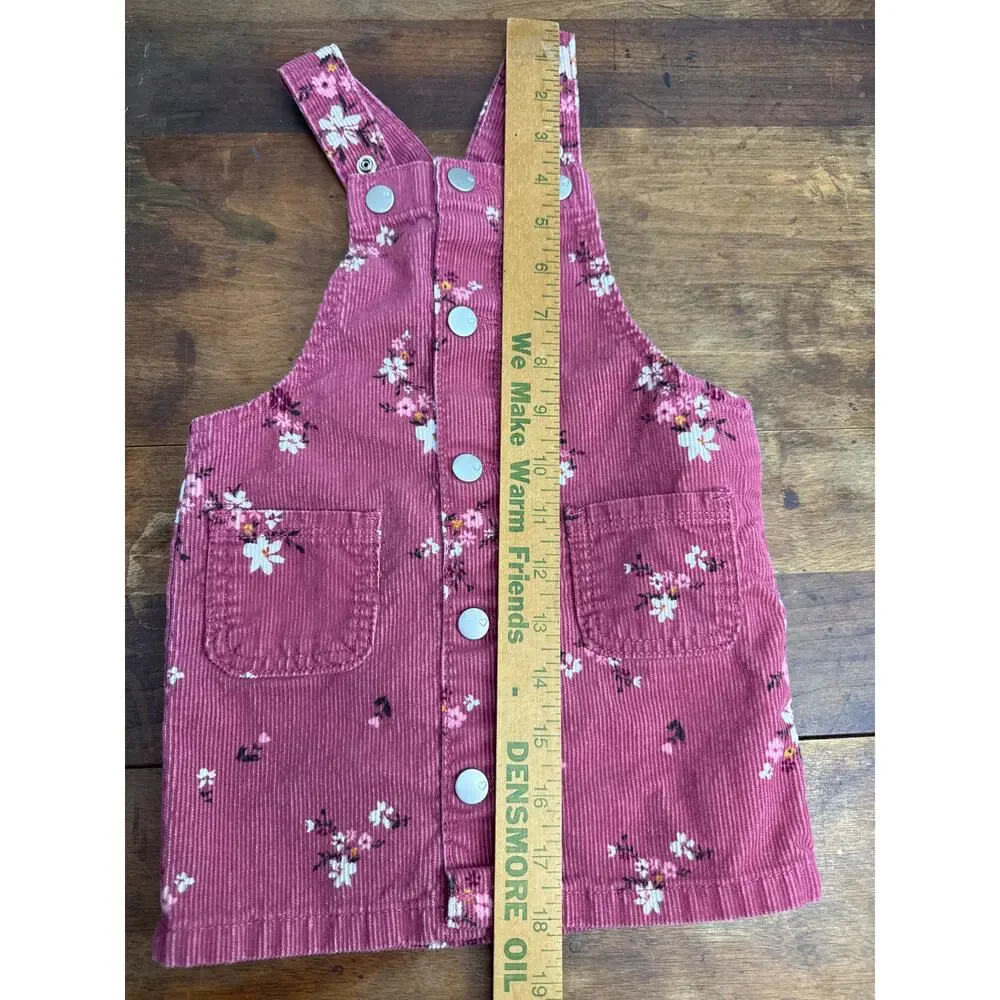 The Childrens Place Mauve Cotton Floral Corduroy Jumper Dress Adjustable Size 2T